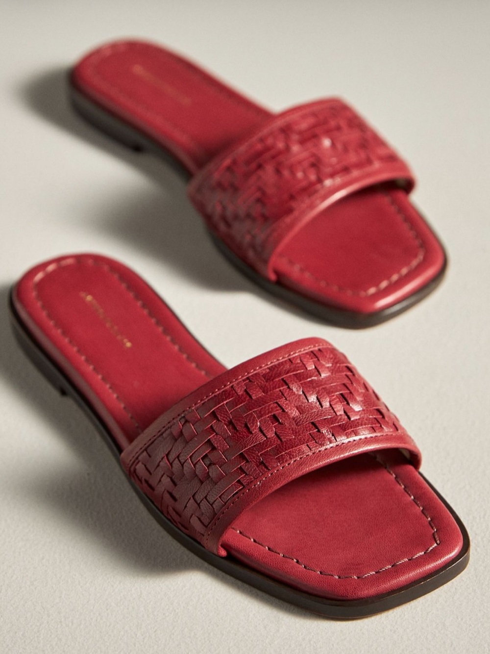Anthropologie Red Woven Slide Sandals
